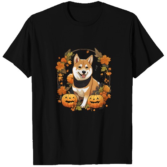 Pumpkin Black and tan Shiba Inu Halloween Thanksgiving T-Shirts