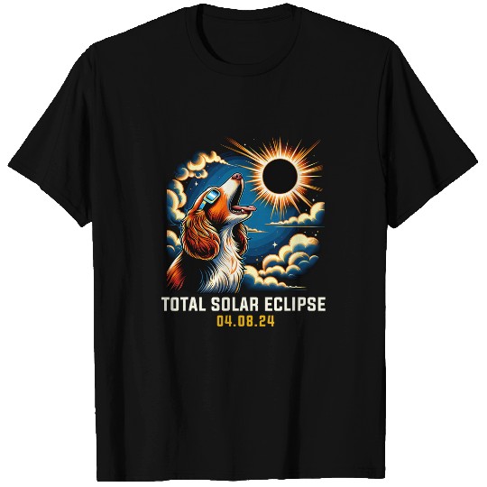 Welsh Springer Spaniel Dog Howling At Solar Eclipse 1 T-Shirts