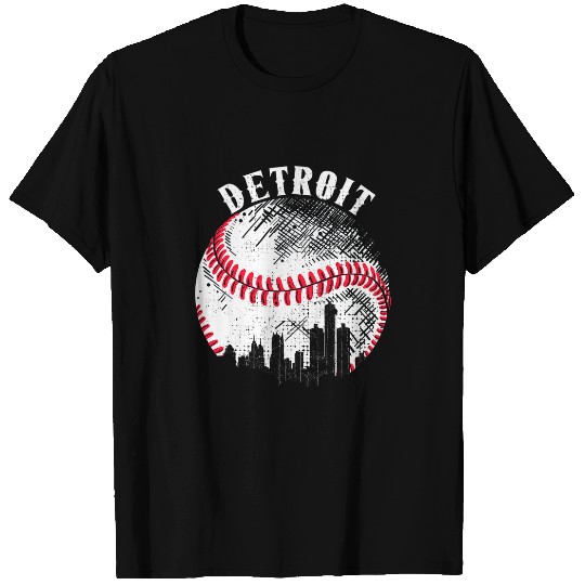 vintages Detroit Skyline City Baseball Tee Met At Gameday T-Shirts