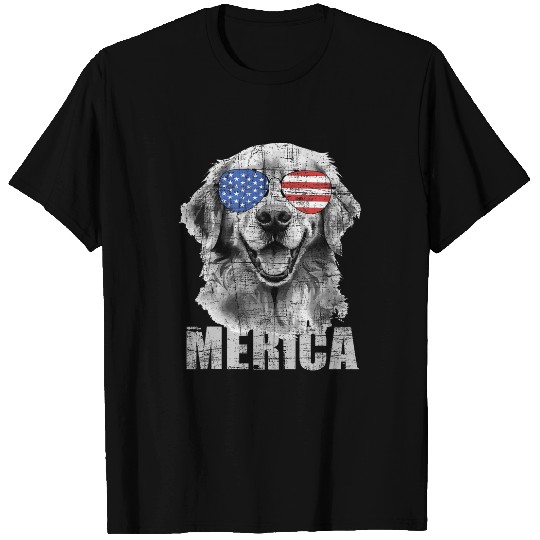 Merica Patriotic American Flag Golden Retriever Dog Lover T-Shirts