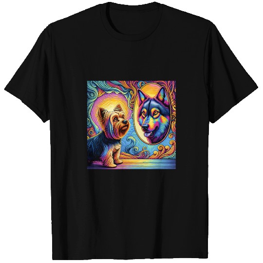 Yorkie wolfs In The Mirror Funny Yorkshire Terrier 1 T-Shirts