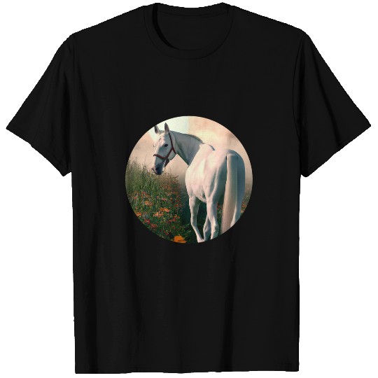 Magnificent White Quarter Horse Front of the Full Moon T-Shirts