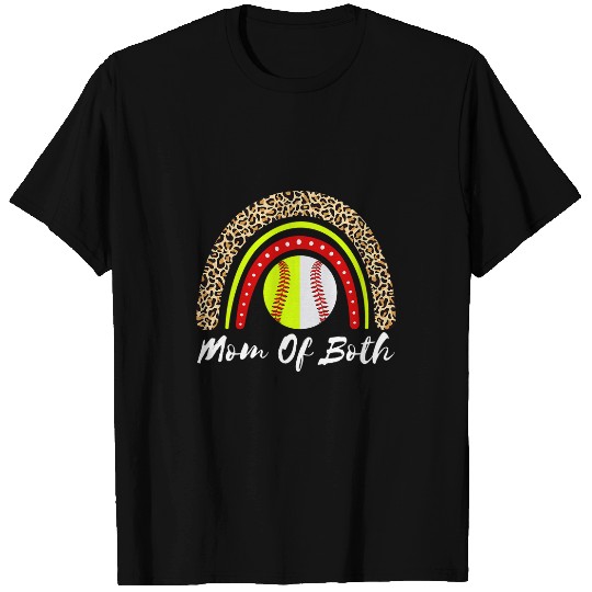 Womens Mom of Both Baseball Softball Women Rainbow Leopard Funny T-Shirts