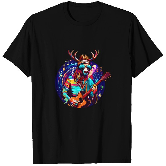 Retro synthwave Guitar Player Guitarist red deer Musician T-Shirts