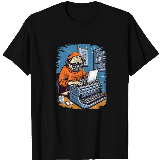 Pug Writer Author Novelist Typewriter Novel Writing Pug T-Shirts