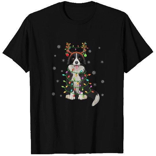 xmass Lighting Reindeer Hat Border Collie Dog Christmas T-Shirts