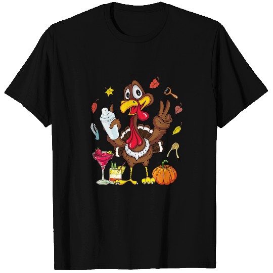 Turkey Cocktail Shaker Bartender Pumpkin Fall Thanksgiving T-Shirts