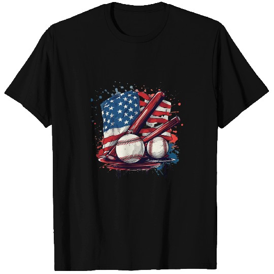 Patriotic Baseball 4th Of July Merica USA American Flag 2 T-Shirts