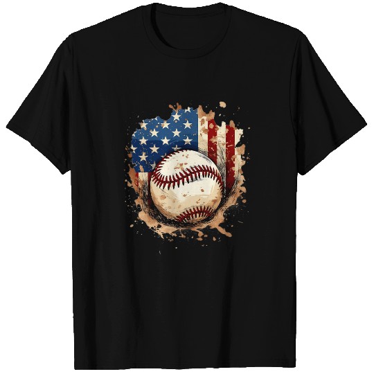 Patriotic Baseball 4th Of July Men USA American Flag Boys T-Shirts