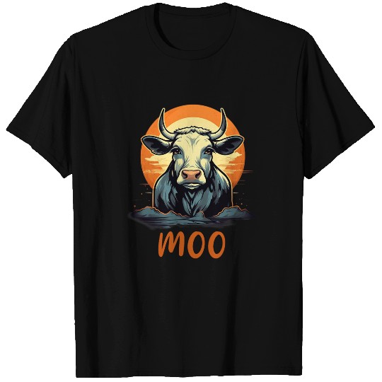 Moo Cow Bull Farm Animal Dairy Livestock Farmer Retro Sun T-Shirts