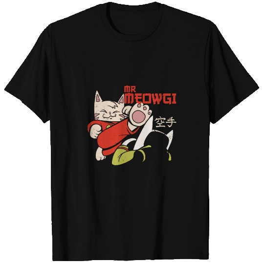 Funny Mr Meowgi Karate Cat Meow design T-Shirts