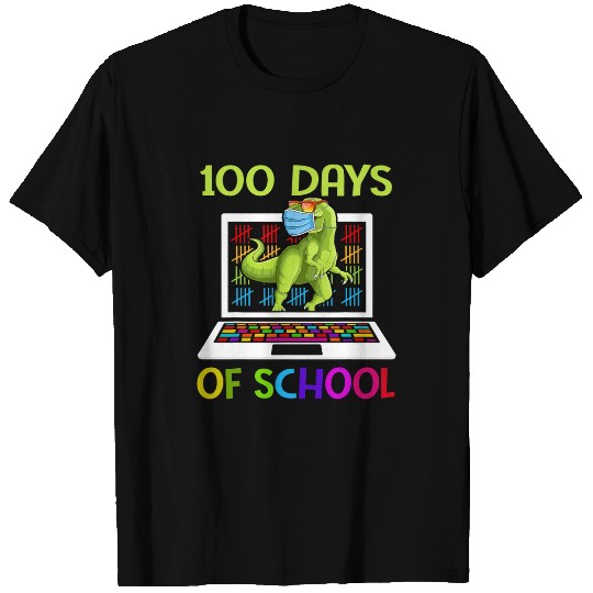 Dinosaur 100 Days Of School Virtual Learning Online Kids Boy T-Shirts