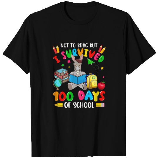 Funny I Survived 100 Days Of School Funny Donkey Student T-Shirts