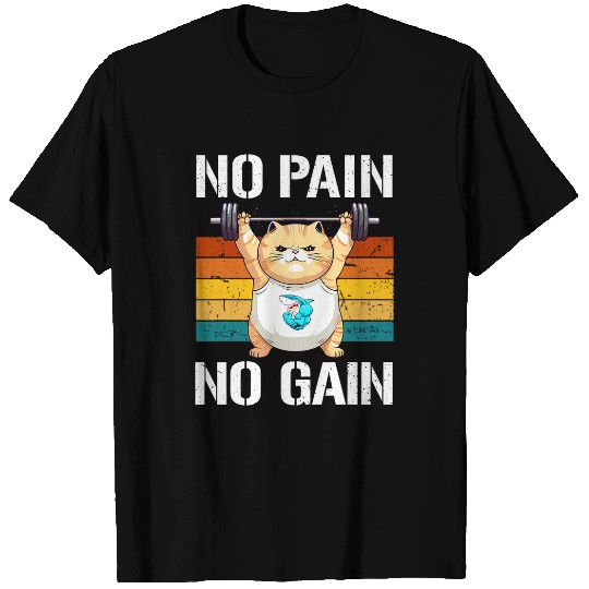 No pain No Gain 2Funny Cat Gym Workout Fitness Training T-Shirts