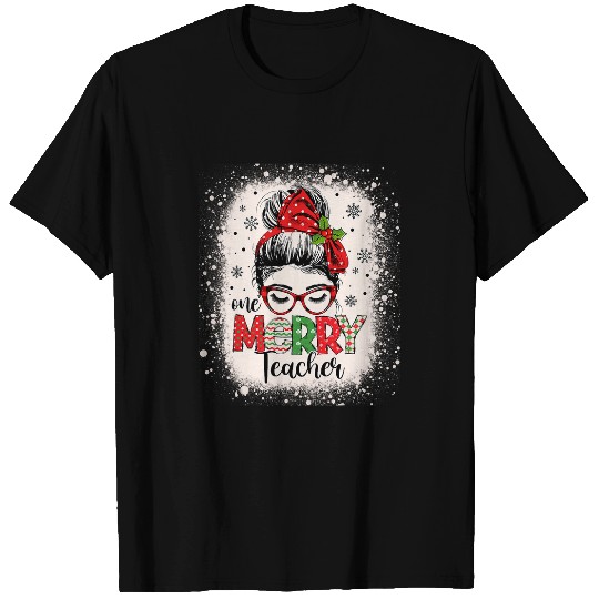 One Merry Teacher Messy Bun Coachs Christmas Teaching T-Shirts