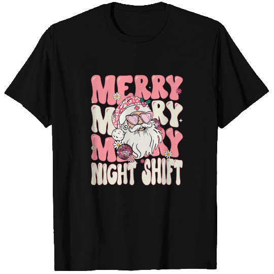 Merry Night Shift Christmas Retro Pink Night Shift T-Shirts