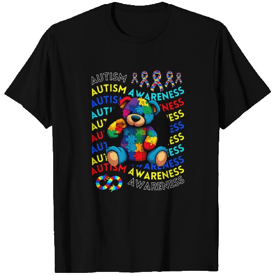 Autism Awareness Teddy Bear T For Teacher Autism Moms Dad T-Shirts