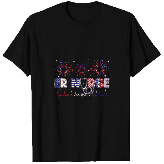 ER nurses 4th of July American Flag Patriotic USA Stethoscope T-Shirts