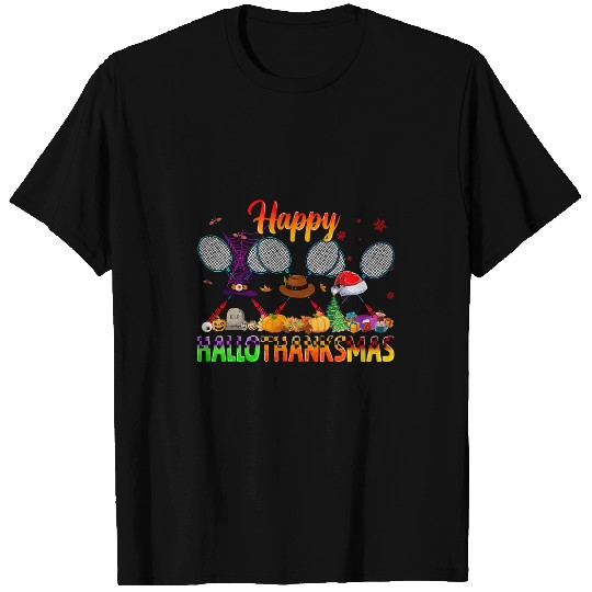 Happy Hallothanksmas Badminton Witch Hat Christmas T-Shirts