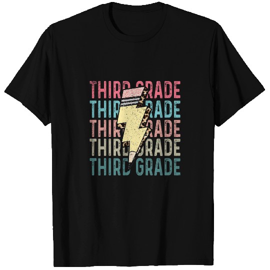 Retro Third Grade Teacher Lightning Bolt Pencil Teacher Kids T-Shirts