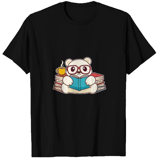 Kawaii Polar Bear Reading Book T-Shirts
