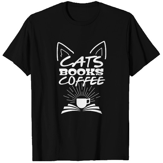 Kawaii Cat Books Coffee Womens Graphic T-Shirts