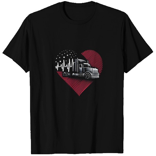 Heartbeat Truck Driver American Flag Semi Trailer Tractor T-Shirts