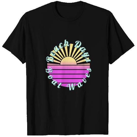 Beach Days Boat Waves Summer Vacation Pink Ocean Sunset T-Shirts