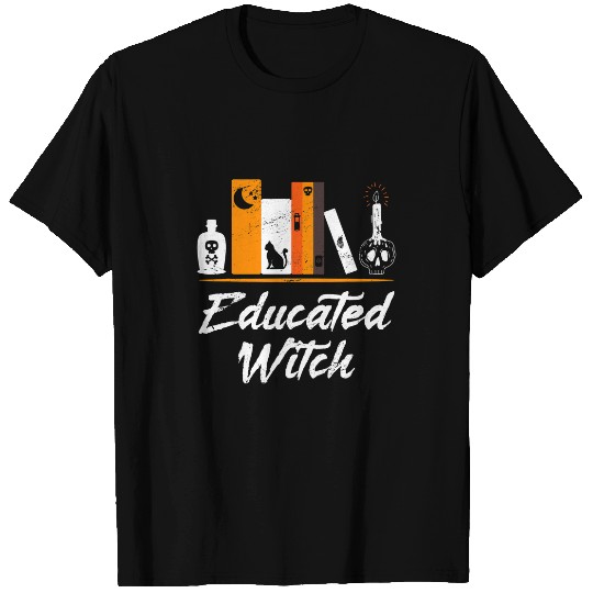 Educated Witch Spooky Book Shelf Halloween Skull Book Reader T-Shirts