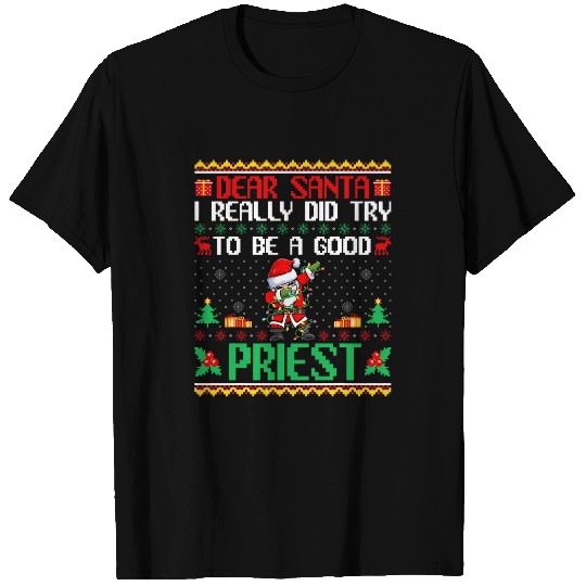 Santa Try to Be a Good Priest Funny Christmas T-Shirts