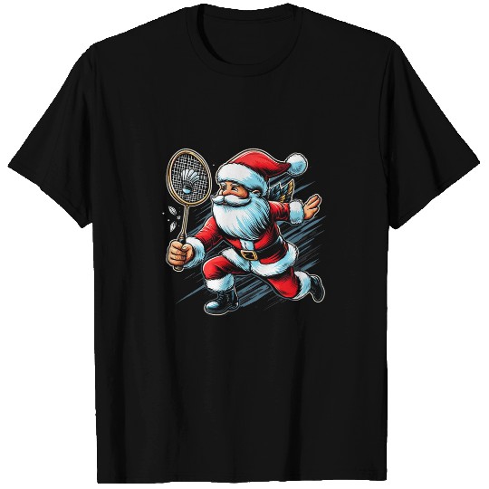Santa Badminton Player Cool Sports Hobbies Christmas Pajama T-Shirts