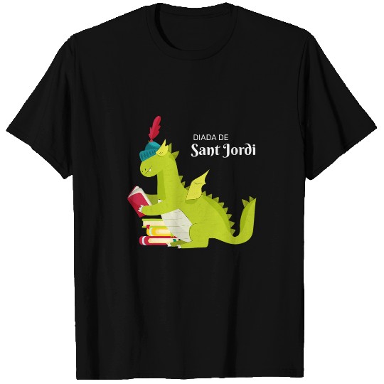 Hand Drawn Diada De Sant Jordi with Dragon Reading Book T-Shirts