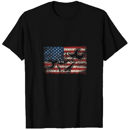 US Flag Mechanic Labor Day Worker Patriotic Mechanic T-Shirts