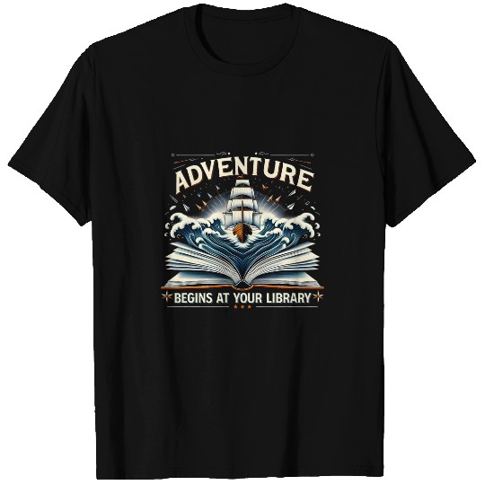 Adventure Begins At Your Library Book Lover Hiking Camping 3 T-Shirts