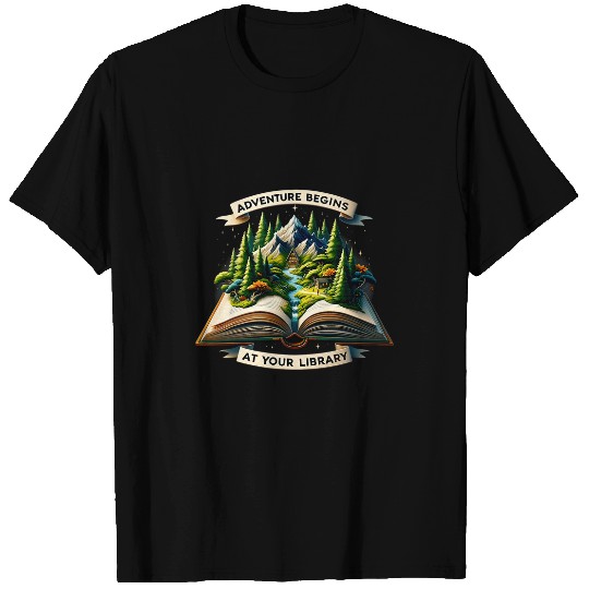 Adventure Begins At Your Library Book Lover vintages Camping T-Shirts