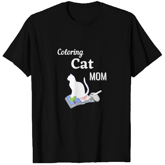 Cat Mom Adult Coloring Sitting on Book Funny Tee T-Shirts