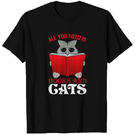 Funny Book Lover Nerd Reading Teacher Bookworm Ladies Cat T-Shirts