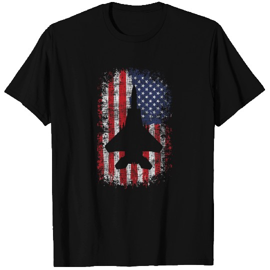 F22 Raptor Fighter Jet Silhouette USA Flag F18 Plane T-Shirts