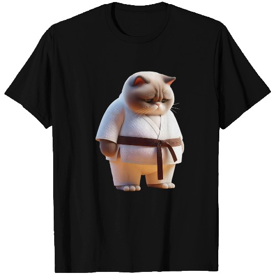 Cute Fat Chubby Fluffy Kawaii Sad Karate Cat Men Women Kids T-Shirts