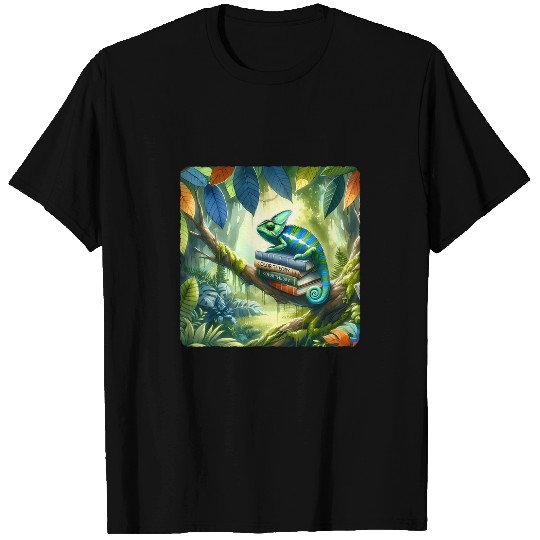 Chameleon Reading Book In Jungle Branch Books Camouflaged T-Shirts