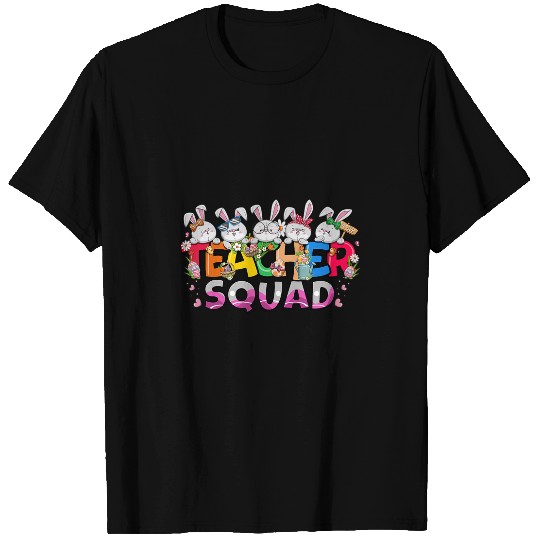 Womens Easter Teacher Squad Cute Bunnies Egg Basket T-Shirts