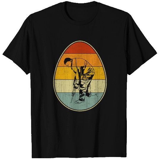 Retro Easter Egg Graphic Cool Easter Day Construction Worker T-Shirts