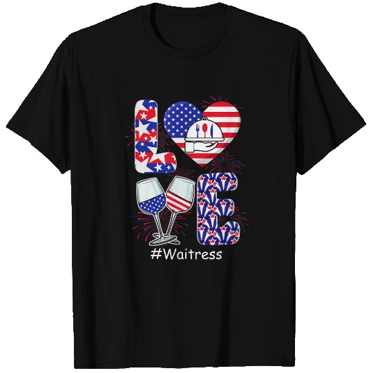 LOVE Costume Waitress 4th July American Flag Fireworks T-Shirts
