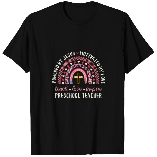 Powered By Jesus Motivated Love Christian Preschool Teacher T-Shirts