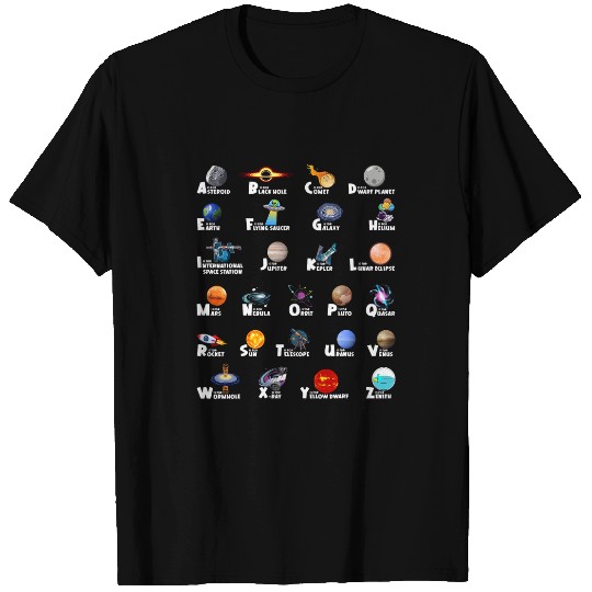 Outer Space Kids ABC Types Of Planet Identification Alphabet T-Shirts
