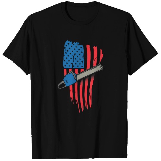 US Flag Chainsaw Patriotic Arborist Gifts Tree Surgeon T-Shirts