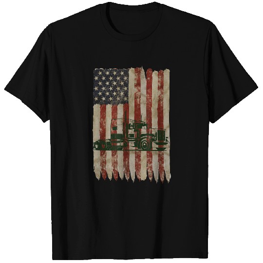 Semi Truck Driver American Flag Patriotic Big Rig Trucker T-Shirts