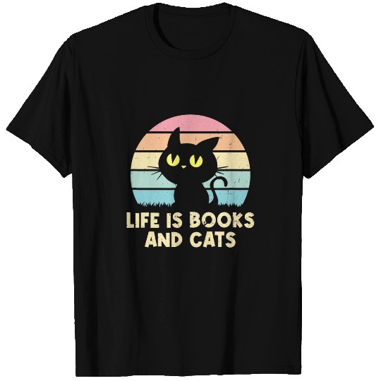 Life is Books and Cats Book Lover Cat Mom Bookworm Cat Dad 7 T-Shirts