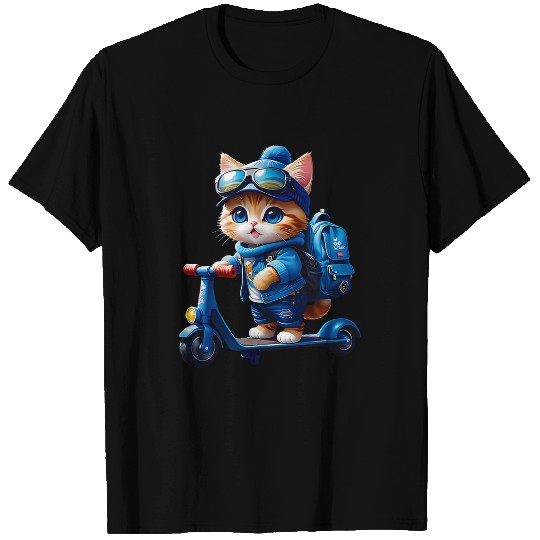 Funny Cute Cats Riding Scooter Back To School Student Cat T-Shirts