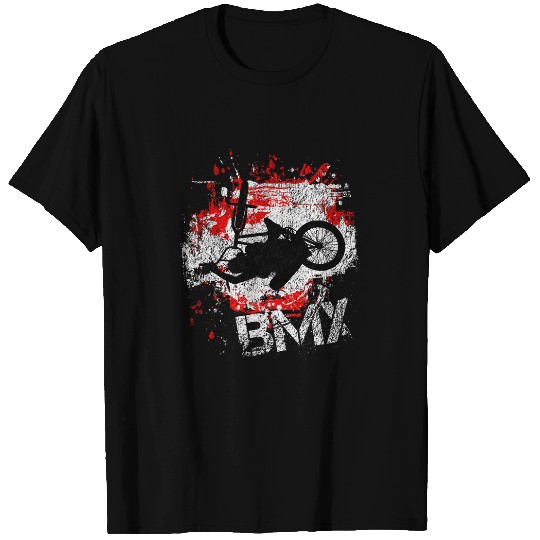 BMX cyclist sprints in red distressed style T-Shirts